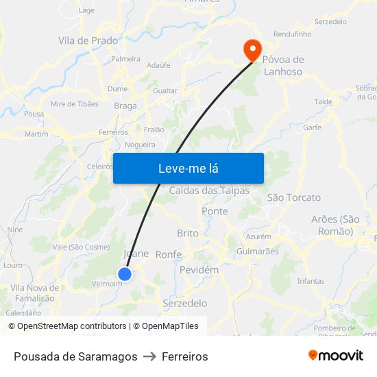 Pousada de Saramagos to Ferreiros map