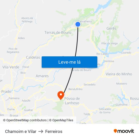 Chamoim e Vilar to Ferreiros map