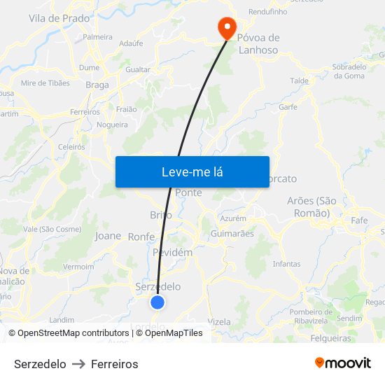 Serzedelo to Ferreiros map