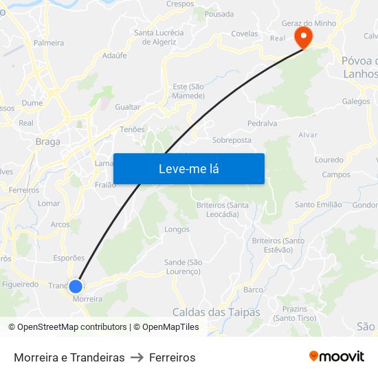 Morreira e Trandeiras to Ferreiros map