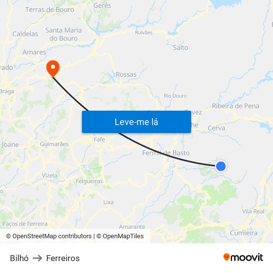 Bilhó to Ferreiros map