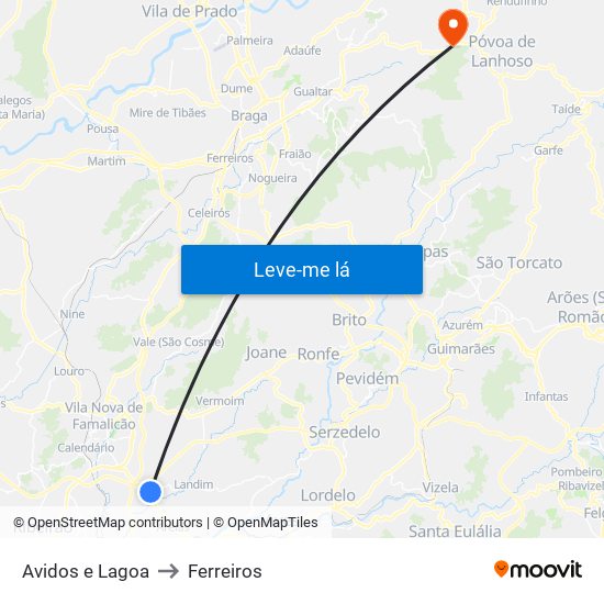 Avidos e Lagoa to Ferreiros map