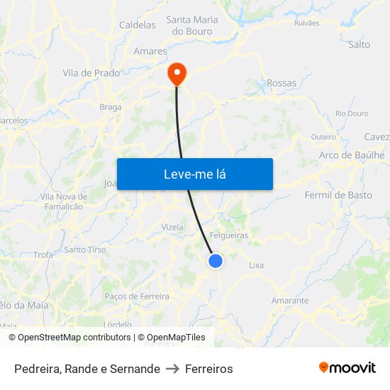 Pedreira, Rande e Sernande to Ferreiros map