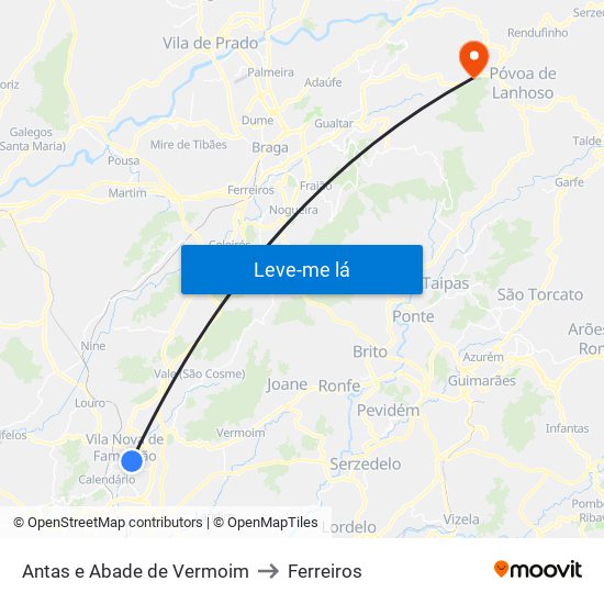 Antas e Abade de Vermoim to Ferreiros map