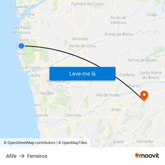Afife to Ferreiros map