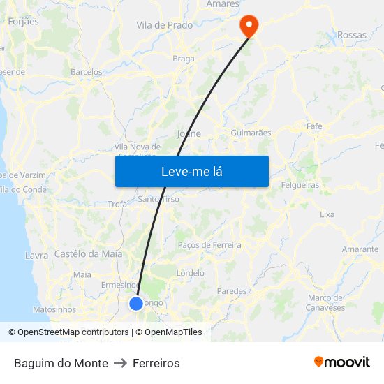 Baguim do Monte to Ferreiros map