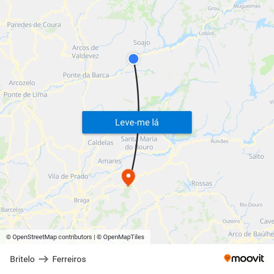 Britelo to Ferreiros map