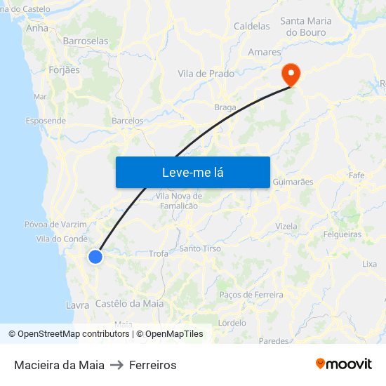 Macieira da Maia to Ferreiros map