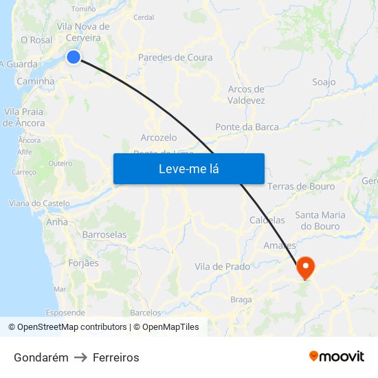 Gondarém to Ferreiros map