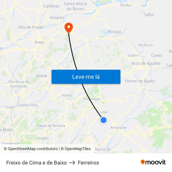 Freixo de Cima e de Baixo to Ferreiros map