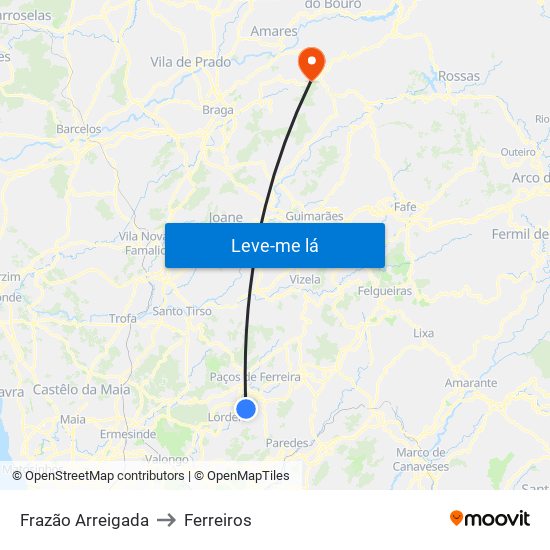 Frazão Arreigada to Ferreiros map