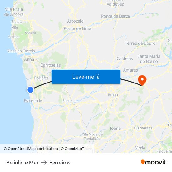 Belinho e Mar to Ferreiros map