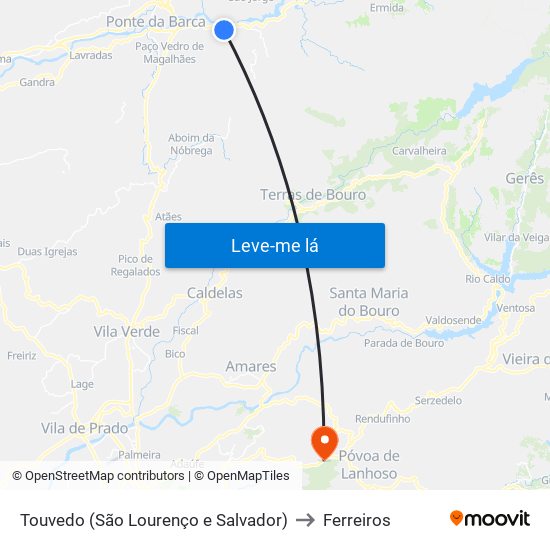 Touvedo (São Lourenço e Salvador) to Ferreiros map