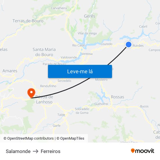 Salamonde to Ferreiros map