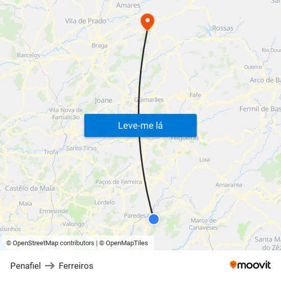 Penafiel to Ferreiros map