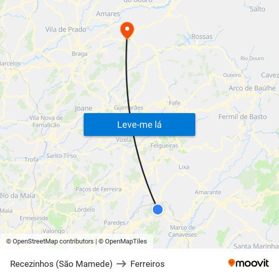 Recezinhos (São Mamede) to Ferreiros map
