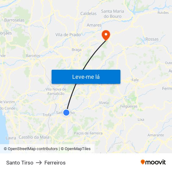 Santo Tirso to Ferreiros map