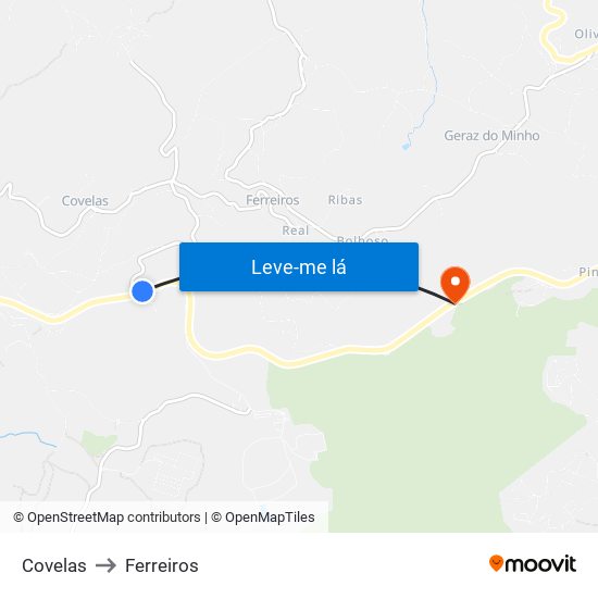 Covelas to Ferreiros map