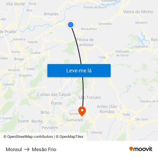 Monsul to Mesão Frio map