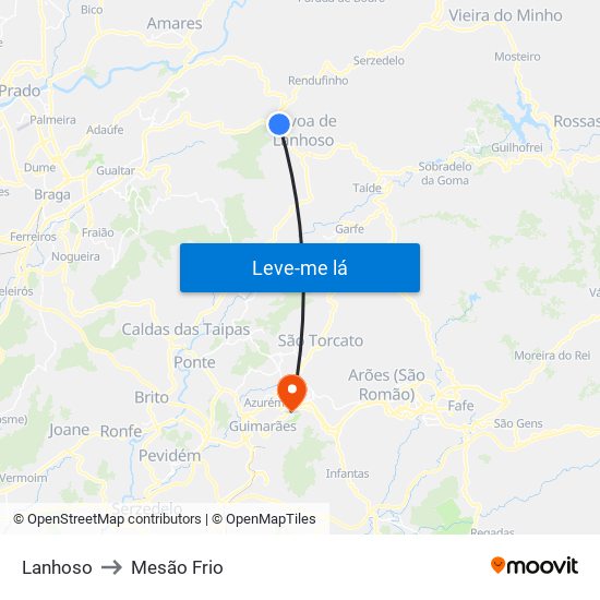 Lanhoso to Mesão Frio map