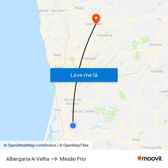 Albergaria-A-Velha to Mesão Frio map