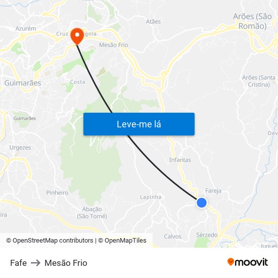 Fafe to Mesão Frio map