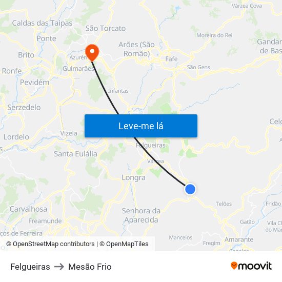 Felgueiras to Mesão Frio map