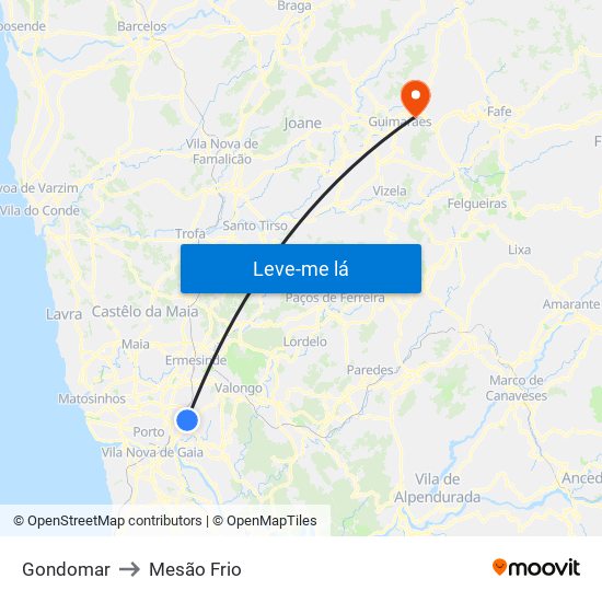 Gondomar to Mesão Frio map