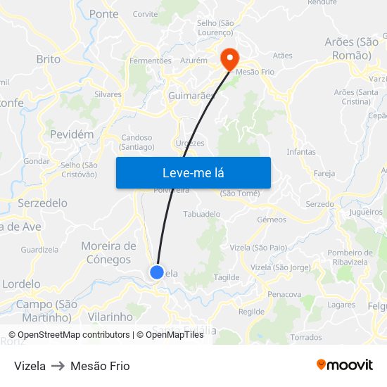 Vizela to Mesão Frio map