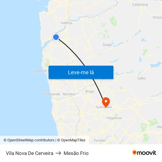 Vila Nova De Cerveira to Mesão Frio map
