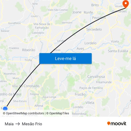 Maia to Mesão Frio map