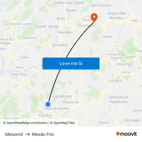 Meixomil to Mesão Frio map