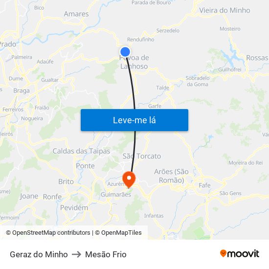 Geraz do Minho to Mesão Frio map