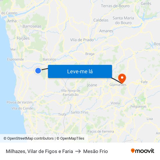Milhazes, Vilar de Figos e Faria to Mesão Frio map