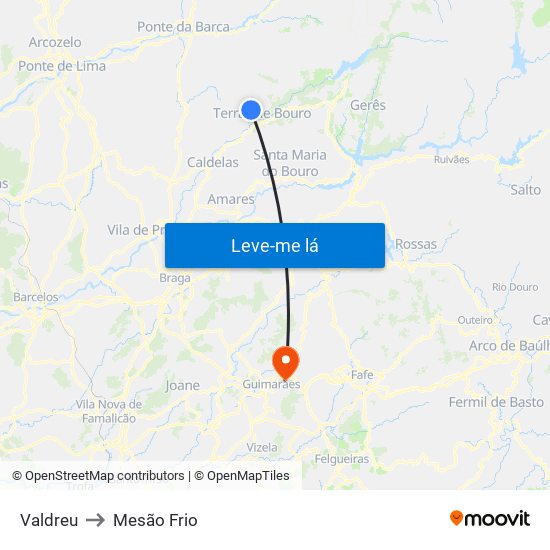 Valdreu to Mesão Frio map