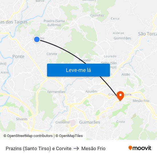 Prazins (Santo Tirso) e Corvite to Mesão Frio map