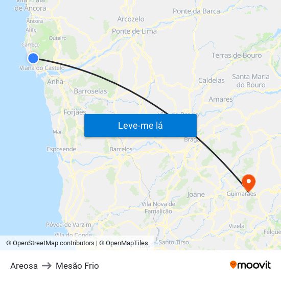 Areosa to Mesão Frio map