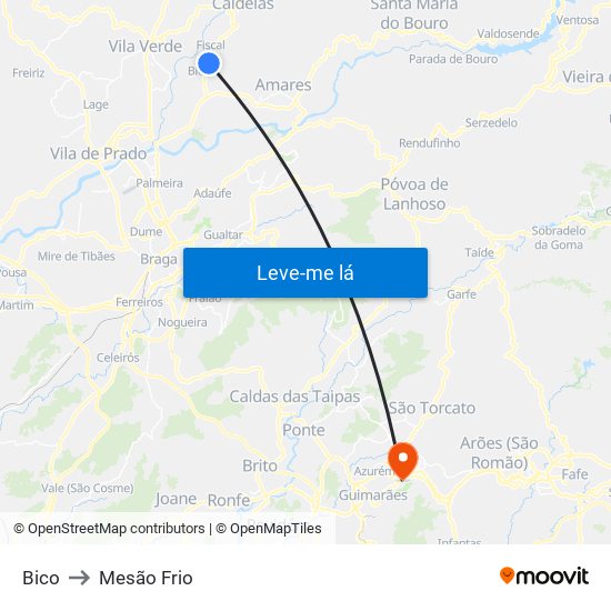 Bico to Mesão Frio map
