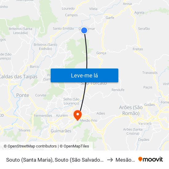 Souto (Santa Maria), Souto (São Salvador) e Gondomar to Mesão Frio map