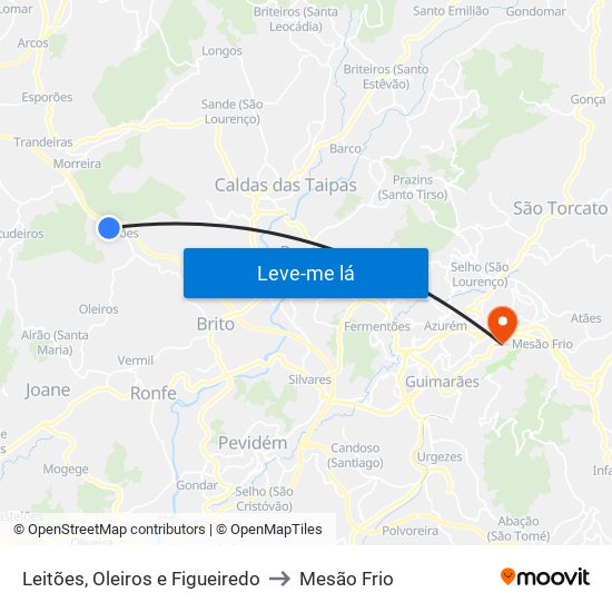 Leitões, Oleiros e Figueiredo to Mesão Frio map