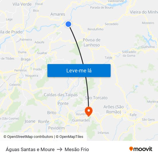 Águas Santas e Moure to Mesão Frio map