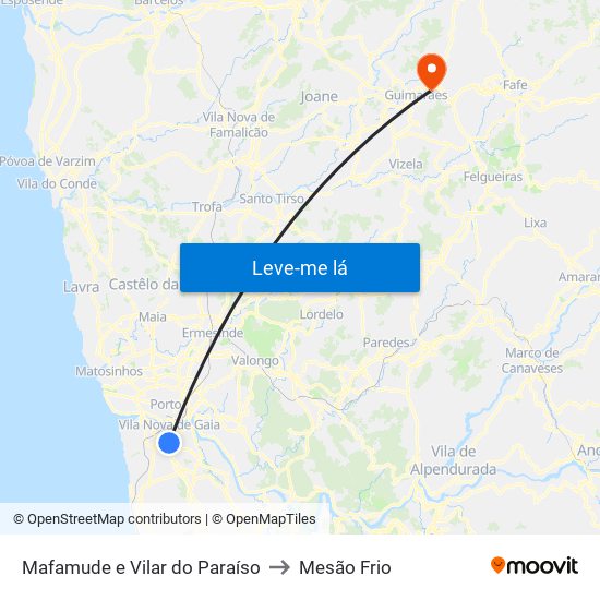 Mafamude e Vilar do Paraíso to Mesão Frio map