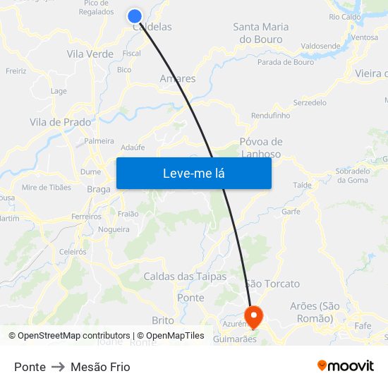 Ponte to Mesão Frio map