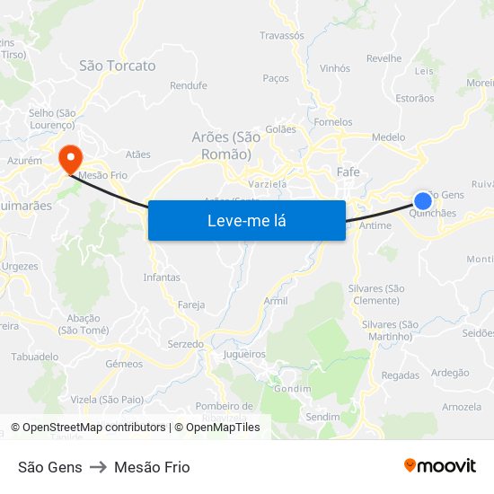 São Gens to Mesão Frio map