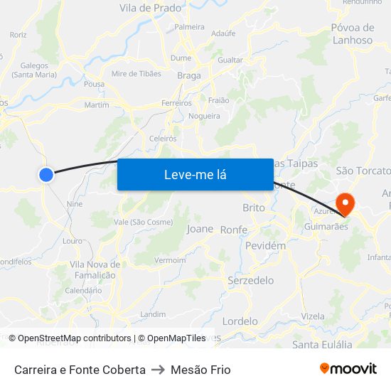 Carreira e Fonte Coberta to Mesão Frio map