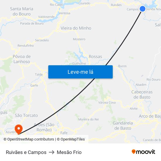Ruivães e Campos to Mesão Frio map
