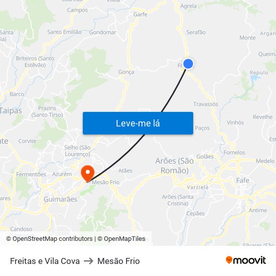 Freitas e Vila Cova to Mesão Frio map