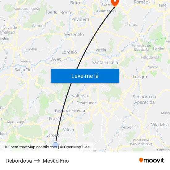 Rebordosa to Mesão Frio map