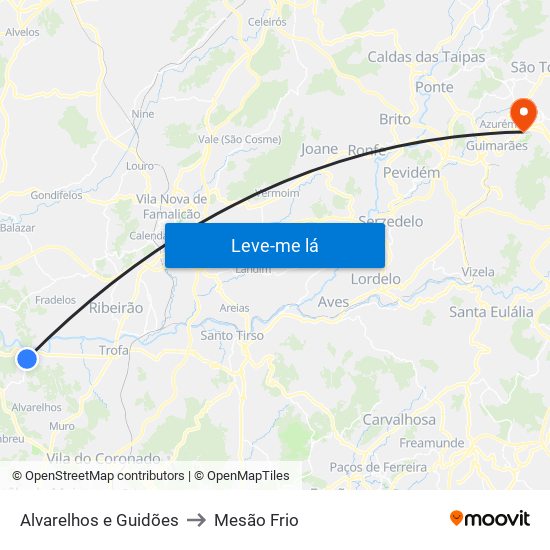 Alvarelhos e Guidões to Mesão Frio map