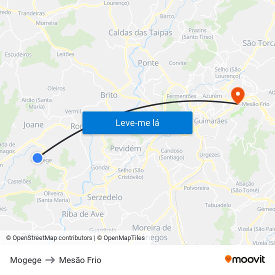 Mogege to Mesão Frio map